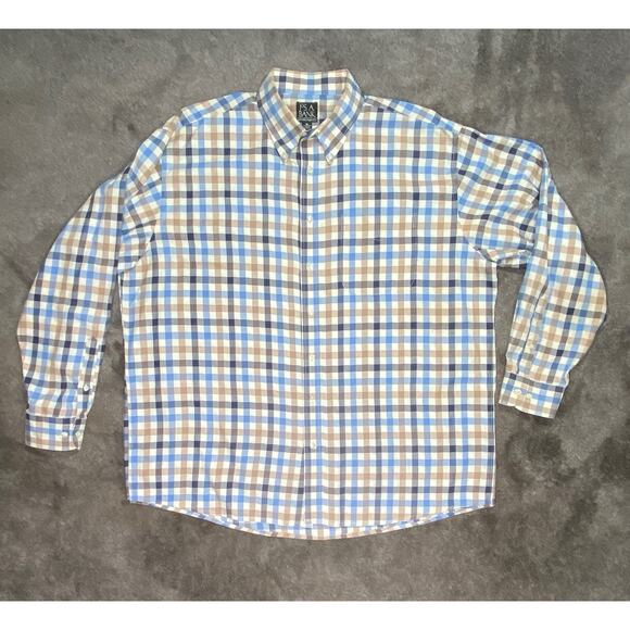 Jos A Bank Men's XL Executive Collection Long Sleeve Blue Tan White Large Check - Picture 3 of 11